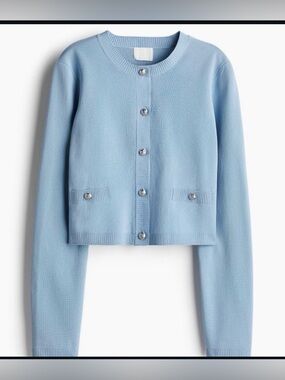 H&M Light Blue Thick Fabric Silver Button Preppy Cardigan XS